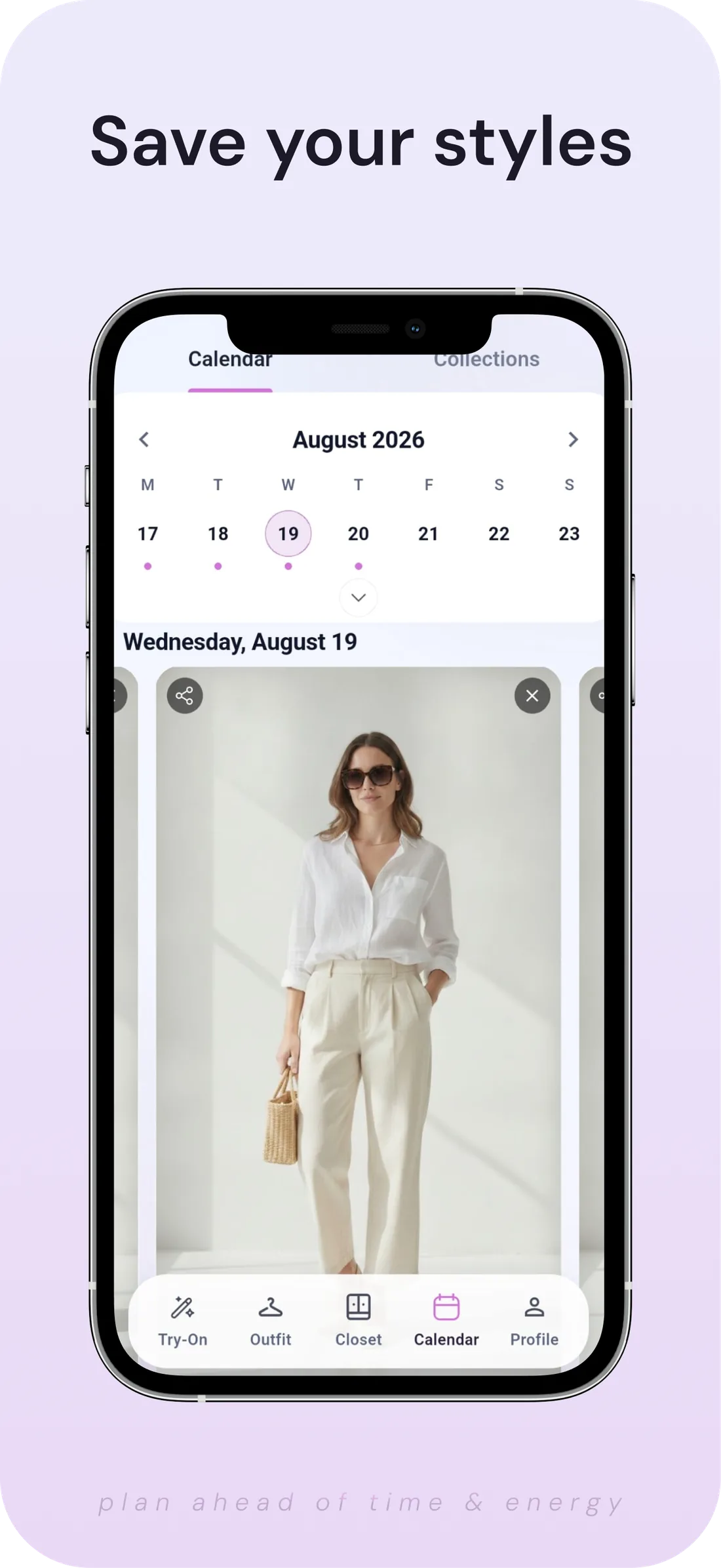 The DrapeAI outfit calendar with a look saved to a specific day